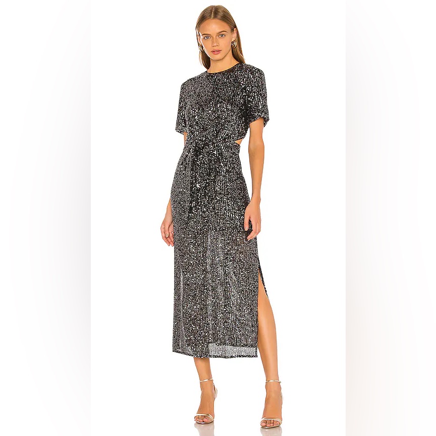 C/Meo Lustre Midi Cocktail Dress Black Sequin